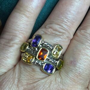 Multi-Gemstone Modern Ring - Gold and Silver with Gorgeous Colors Sz 9